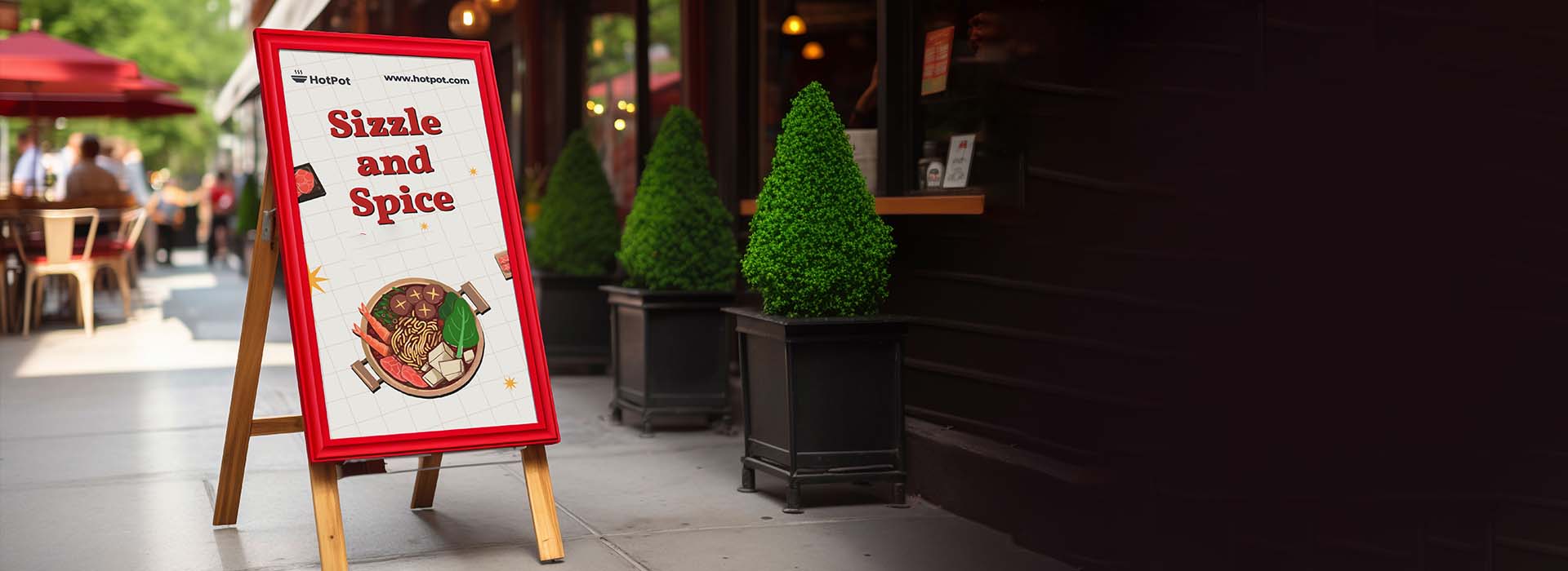 Image of front of restaurant with aframe sign on footpath